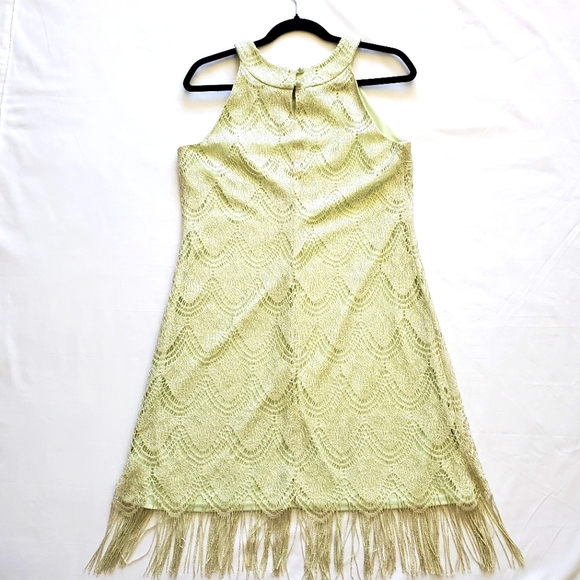 Jessica Green Metalic Ovelay Fringe Dress - Picture 2 of 6